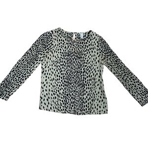 J. Crew Cheetah Print Long Sleeve Blouse, Keyhole Back - Size 2